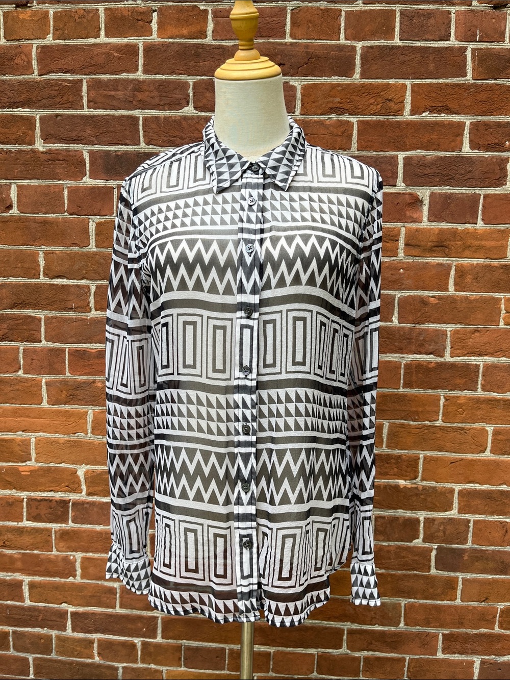 Equipment Black & White Sheer Geometric Button-Up Blouse